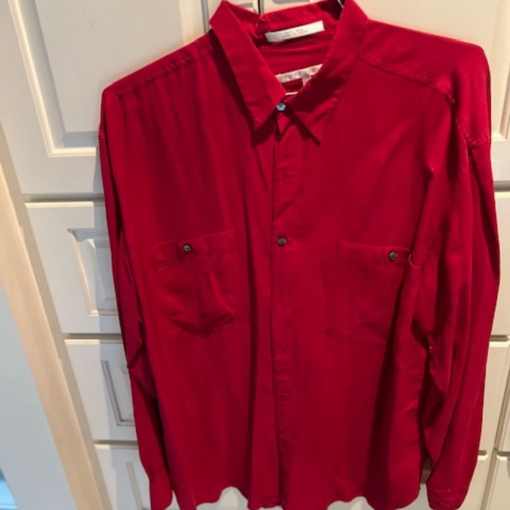 MEN'S SILK SHIRT, PERRY ELLIS, SIZE LARGE, RED, LIKE NEW
